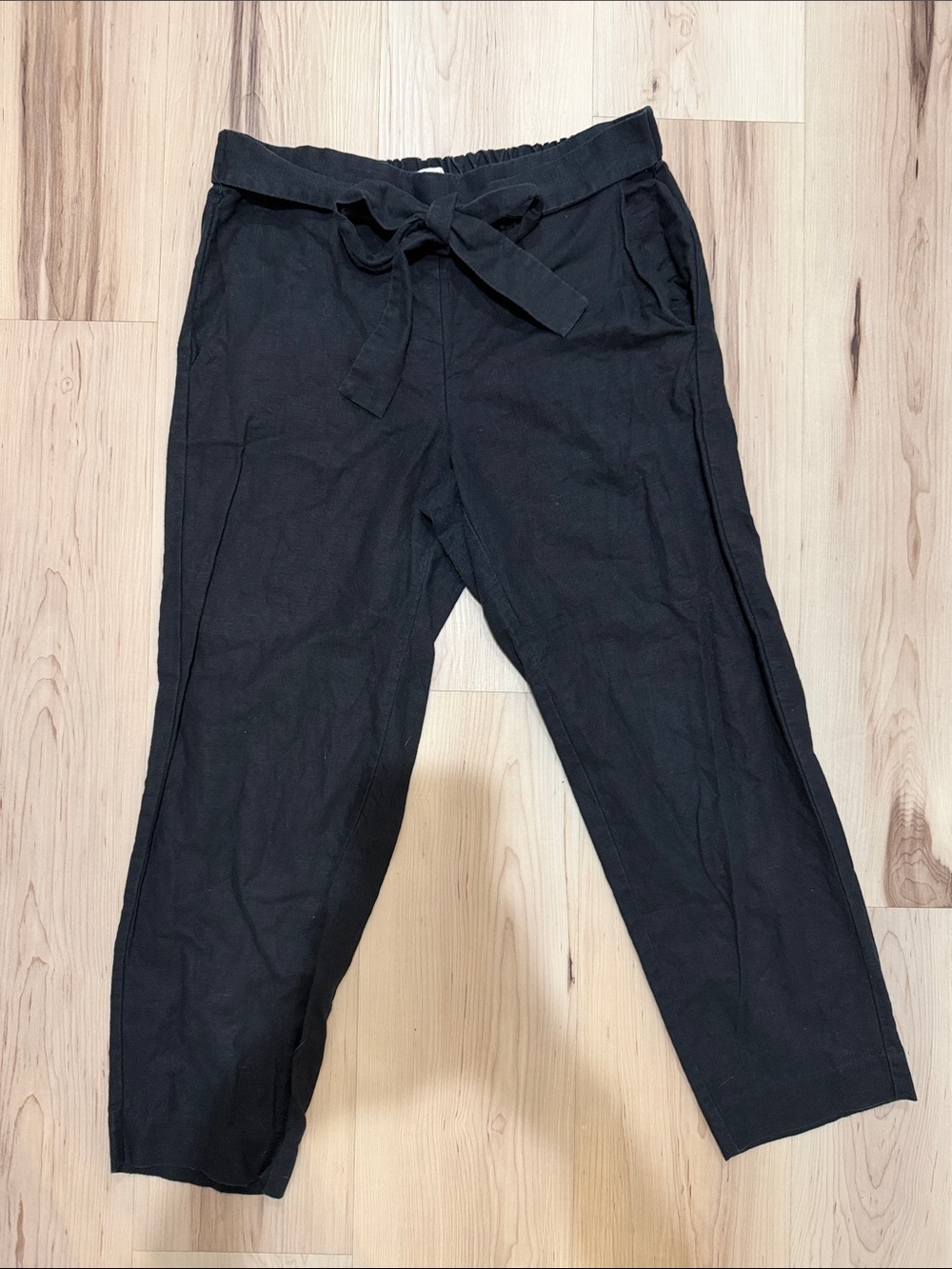 J Crew Black Linen Cotton Tie Waist Pants